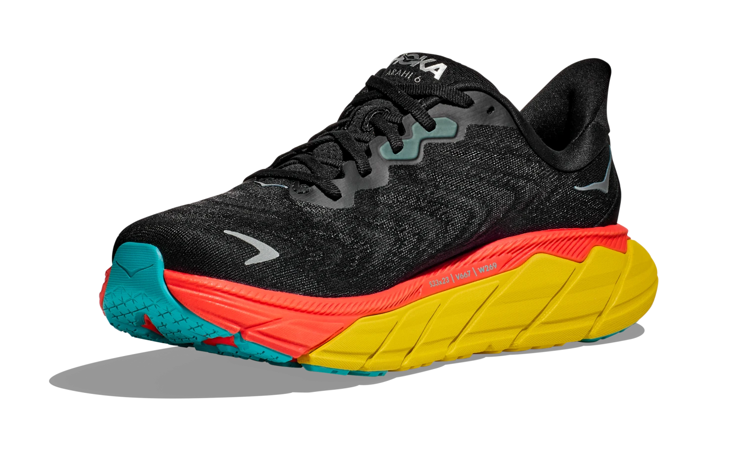 HOKA Men's Arahi 6 HOKA Men's Arahi 6 -marathonsports shop hoka mens arahi 6 running shoe black red yellow 1